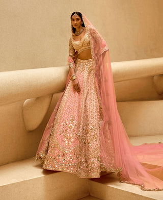 Pink and coral couture lehenga set