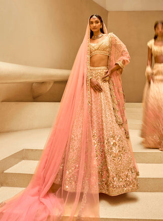 Pink and coral couture lehenga set