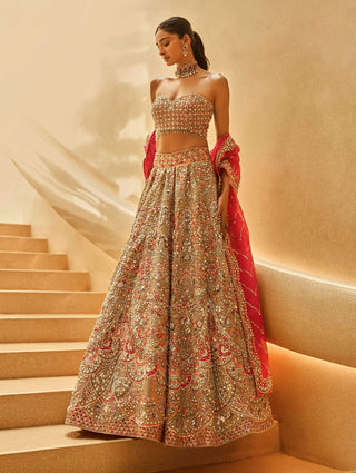 Nude and pink fuchsia lehenga set