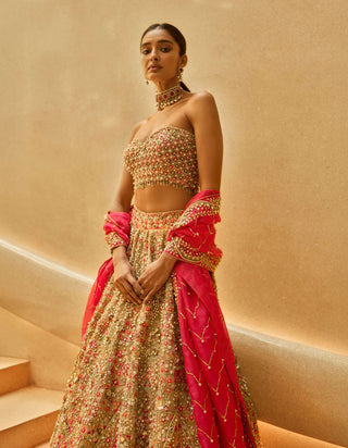 Nude and pink fuchsia lehenga set