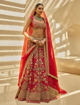 Bold crimson bridal lehenga set