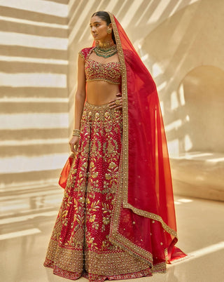 Bold crimson bridal lehenga set