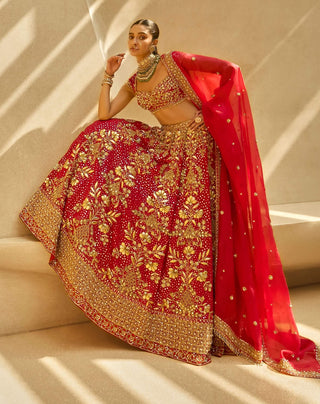 Bold crimson bridal lehenga set