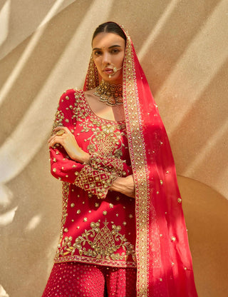 Vibrant ruby red sharara set