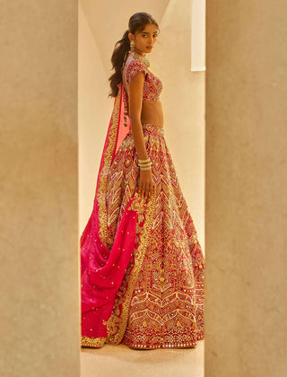 Wine and fuchsia pink lehenga set
