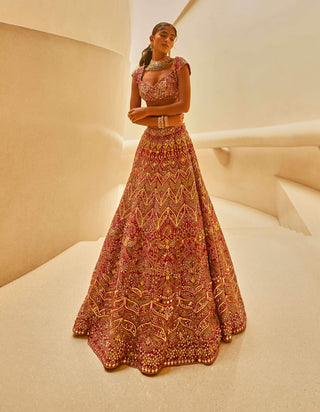 Wine and fuchsia pink lehenga set