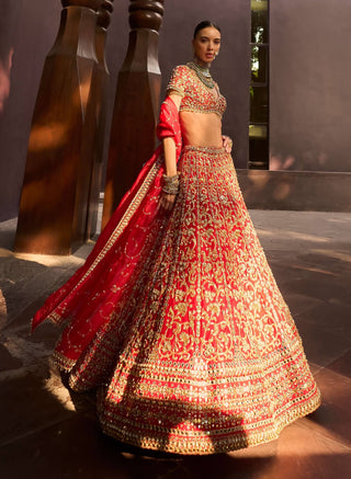Ruby red bridal lehenga set