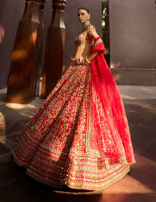Ruby red bridal lehenga set