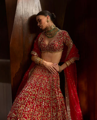 Ruby red bridal lehenga set