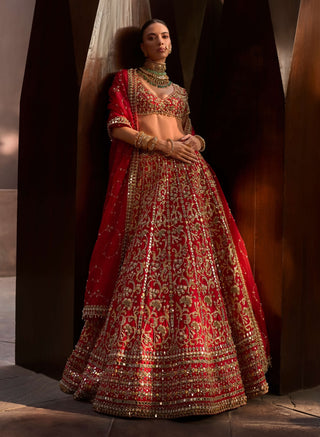 Ruby red bridal lehenga set