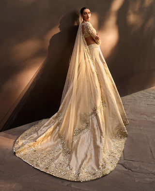 Champagne gold brocade lehenga set