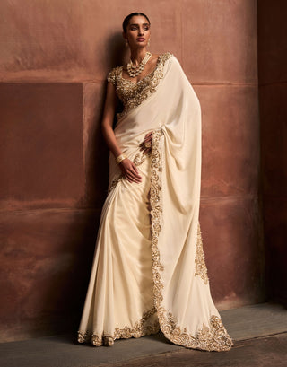 Ivory gold crepe sari set