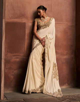 Ivory gold crepe sari set