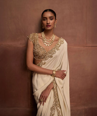 Ivory gold crepe sari set