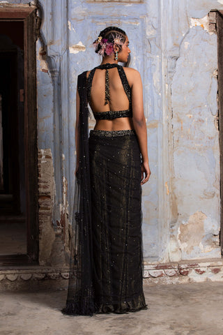 Nitika Gujral-Black And Gold Drape Sari And Blouse-INDIASPOPUP.COM