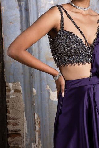 Nitika Gujral-Dark Purple Drape Sari And Blouse-INDIASPOPUP.COM