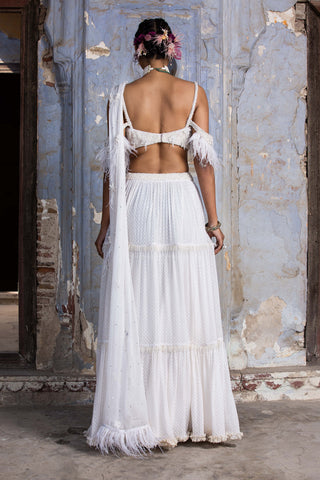 Nitika Gujral-Ivory Tiered Drape Sari And Blouse-INDIASPOPUP.COM