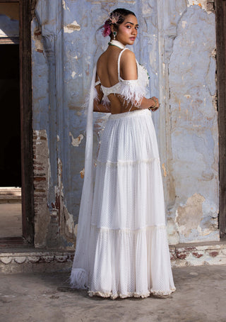 Nitika Gujral-Ivory Tiered Drape Sari And Blouse-INDIASPOPUP.COM