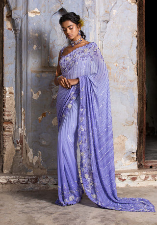 Nitika Gujral-Ink Blue Ombre Sari Set-INDIASPOPUP.COM