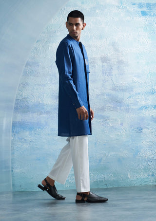 Royal blue linen kurta and pants