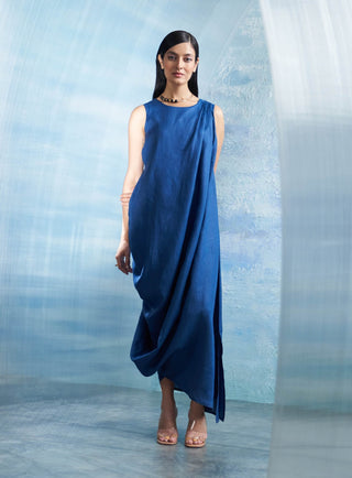 Royal Blue Draped Dress by Charkhee, available on Indiaspopup.com