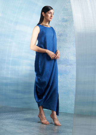 Royal Blue Draped Dress by Charkhee, available on Indiaspopup.com