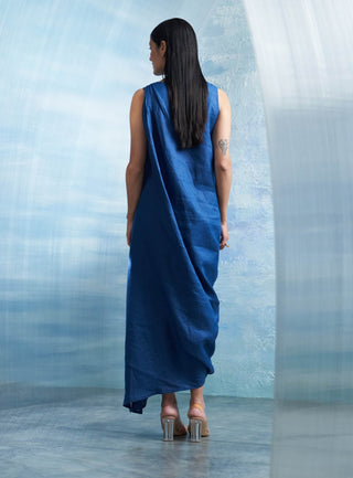 Royal Blue Draped Dress by Charkhee, available on Indiaspopup.com