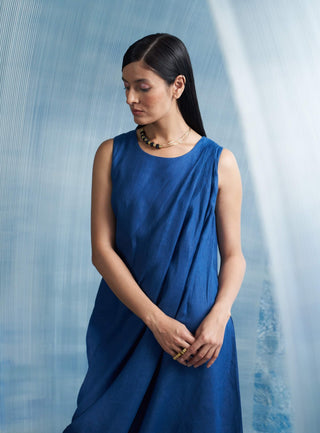 Royal Blue Draped Dress by Charkhee, available on Indiaspopup.com