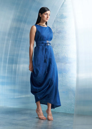 Royal Blue Draped Dress by Charkhee, available on Indiaspopup.com