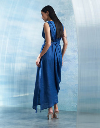 Royal Blue Draped Dress by Charkhee, available on Indiaspopup.com