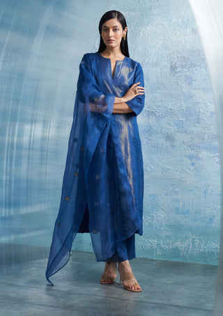 Royal Blue Linen Kurta Set by Charkhee, available on Indiaspopup.com