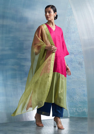 Fuchsia Pink Flowy Kurta Set by Charkhee, available on Indiaspopup.com