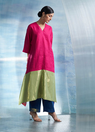 Fuchsia Pink Flowy Kurta Set by Charkhee, available on Indiaspopup.com