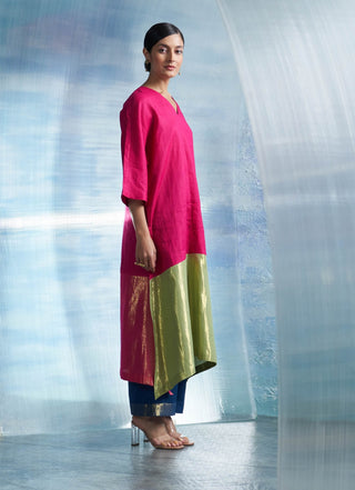 Fuchsia Pink Flowy Kurta Set by Charkhee, available on Indiaspopup.com