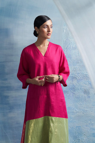 Fuchsia Pink Flowy Kurta Set by Charkhee, available on Indiaspopup.com