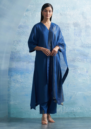 Royal Blue Kurta Set by Charkhee, available on Indiaspopup.com