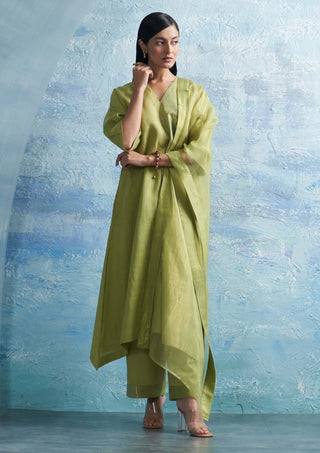 Sheen Green Kurta Set by Charkhee, available on Indiaspopup.com