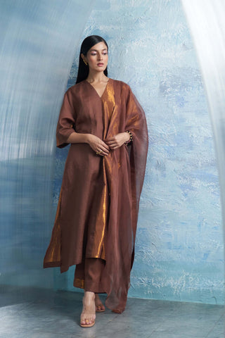 Woody Brown Kurta Set by Charkhee, available on Indiaspopup.com