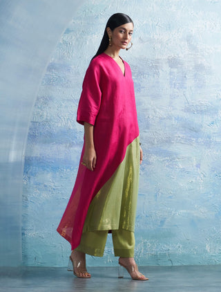 Fuchsia Pink Kurta Set by Charkhee, available on Indiaspopup.com