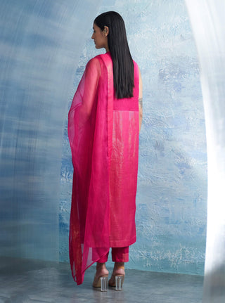 Fuchsia Pink Straight Kurta Set by Charkhee, available on Indiaspopup.com