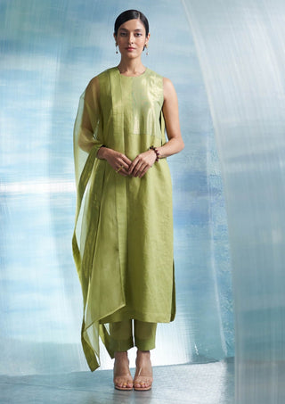 Sheen Green Straight Kurta Set by Charkhee, available on Indiaspopup.com