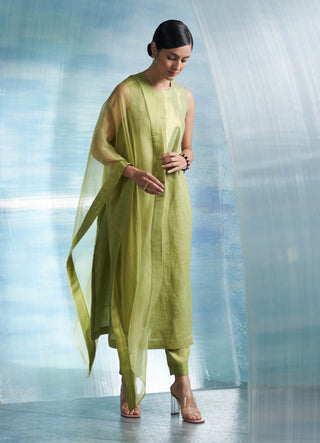 Sheen Green Straight Kurta Set by Charkhee, available on Indiaspopup.com