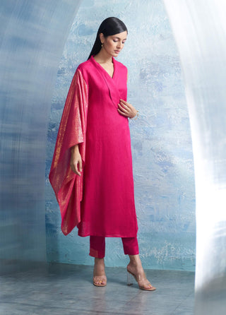 Fuchsia Pink Wrap Kurta And Pants by Charkhee, available on Indiaspopup.com