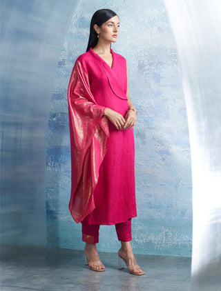 Fuchsia Pink Wrap Kurta And Pants by Charkhee, available on Indiaspopup.com