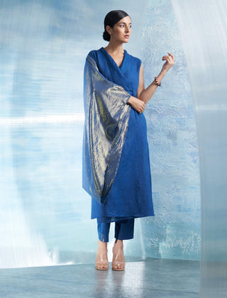 Royal Blue Wrap Kurta Set by Charkhee, available on Indiaspopup.com