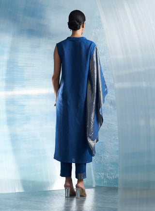 Royal Blue Wrap Kurta Set by Charkhee, available on Indiaspopup.com