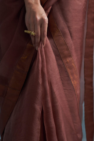 Woody brown shimmer organza sari set