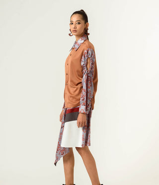 Siddhant Aggarwal-Brown Printed Drawstring Shirt-INDIASPOPUP.COM