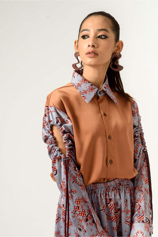 Siddhant Aggarwal-Brown Printed Drawstring Shirt-INDIASPOPUP.COM