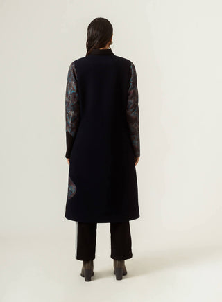 Siddhant Aggarwal-Navy Blue Panelled Trench Coat-INDIASPOPUP.COM